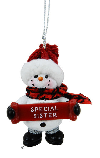 Cozy Snowman Ornament - Special Sister - The Country Christmas Loft