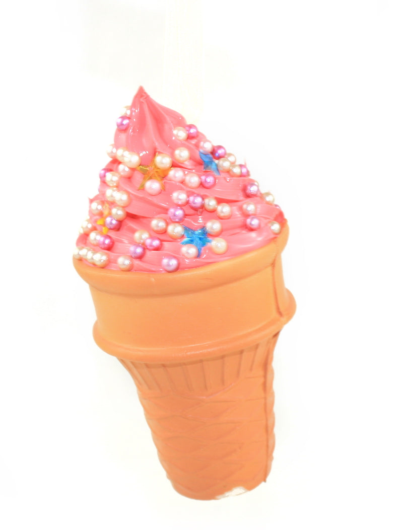 Foam Ice Cream Cone Ornament - Raspberry with Pearls & Stars - The Country Christmas Loft