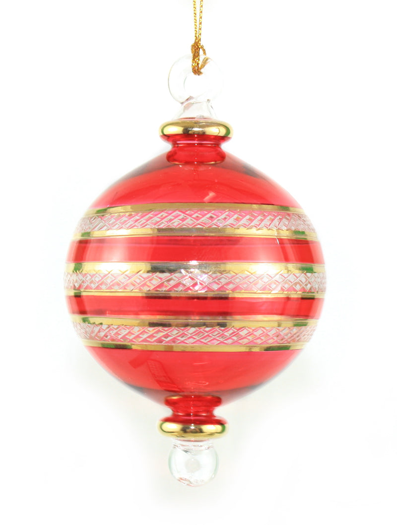 Crystal Gold Etched Banded Globe - Christmas Red