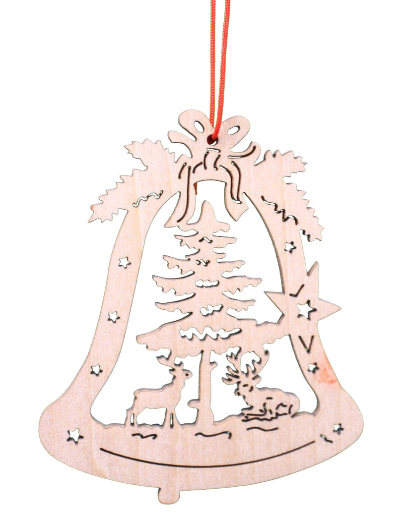 Wooden Holiday Icon Ornament - Bell - Reindeer in the Forest - The Country Christmas Loft