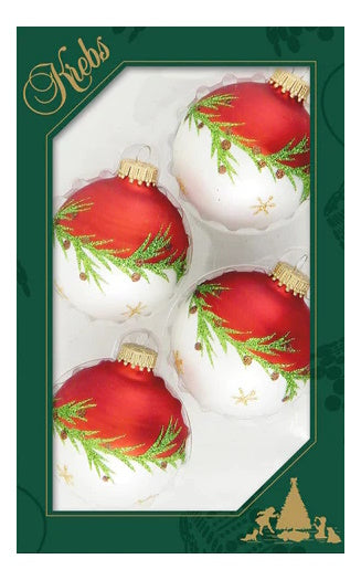 Krebs Glass Ball Ornament - Bi-Color Pine Garland - 4 Pack - The Country Christmas Loft