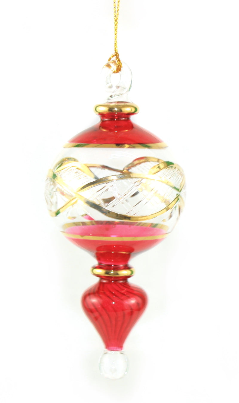 Gold Etched Glass Cinched Globe - Christmas Red