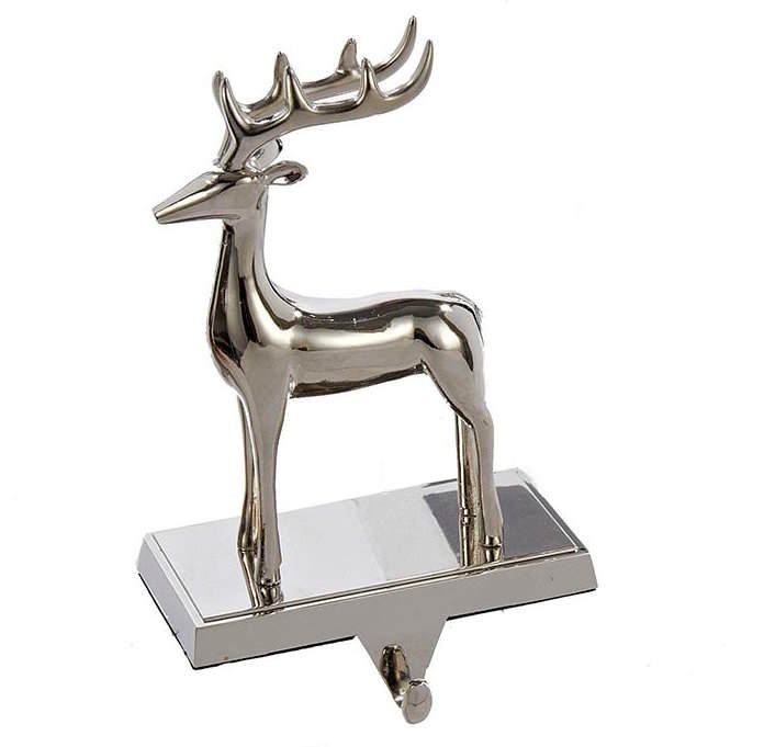 Silver Metal Reindeer Stocking Hanger -