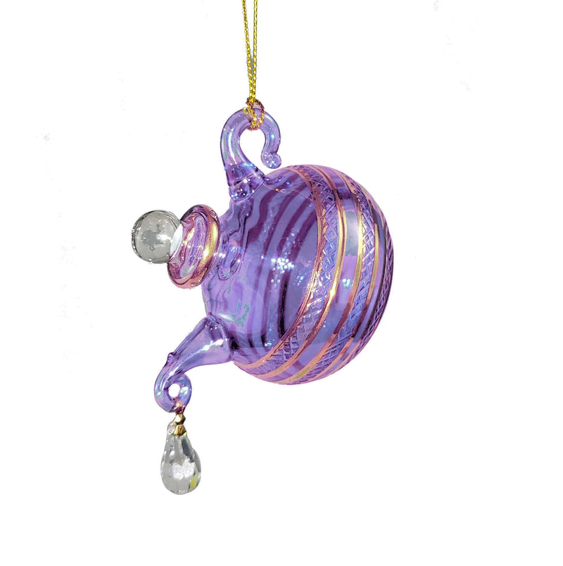 Glass Teapot with Crystal 'droplet' Ornament - Purple