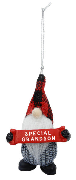 Gnome Holding Sign Ornament - Special Grandson - The Country Christmas Loft