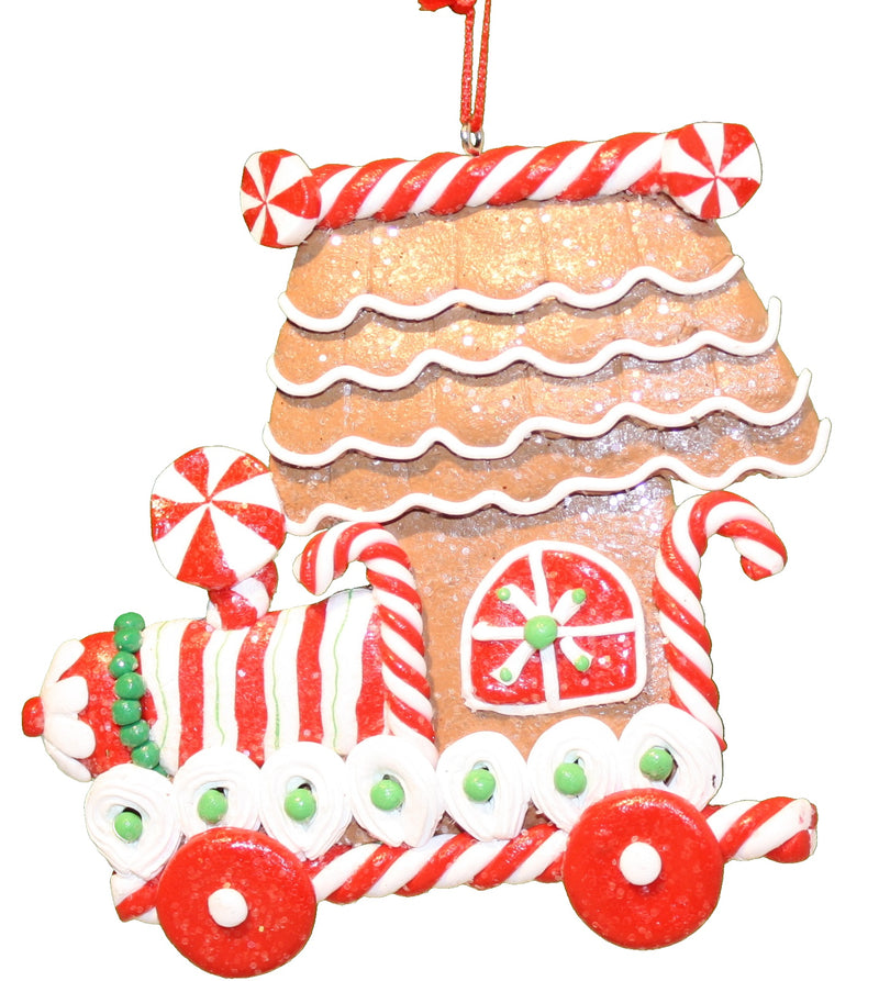 Claydough Gingrbread Train Ornament - Candy Cane - The Country Christmas Loft