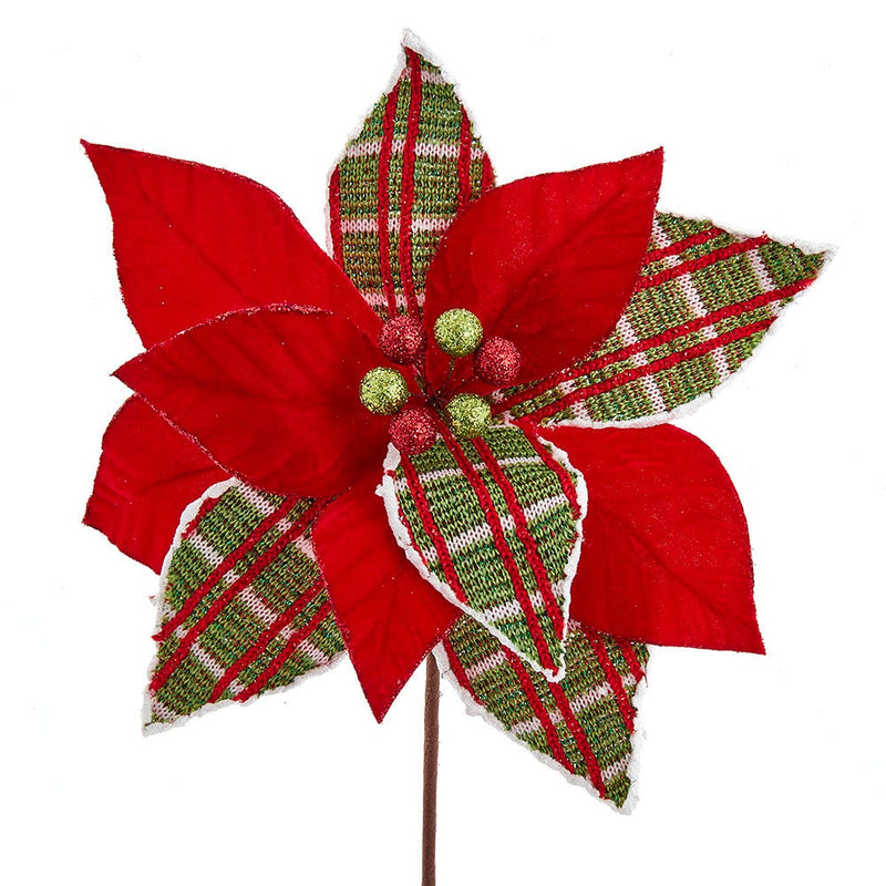 Red and Lime Plaid Poinsettia Pick - The Country Christmas Loft