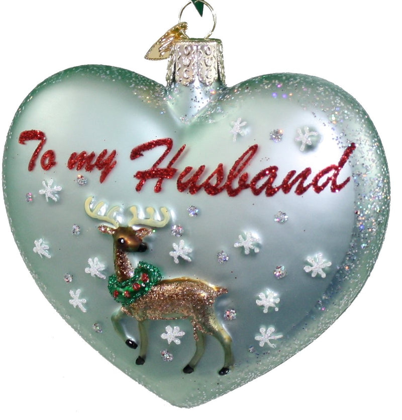 Old World Christmas Spouse Heart Glass Blown Ornament - Husband - The Country Christmas Loft