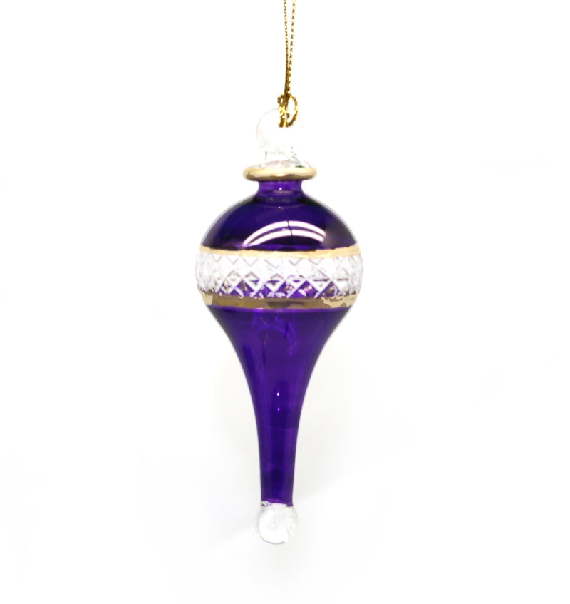 Lattice Glass Ornaments With Gold Accents - Purple Stretched Teardrop