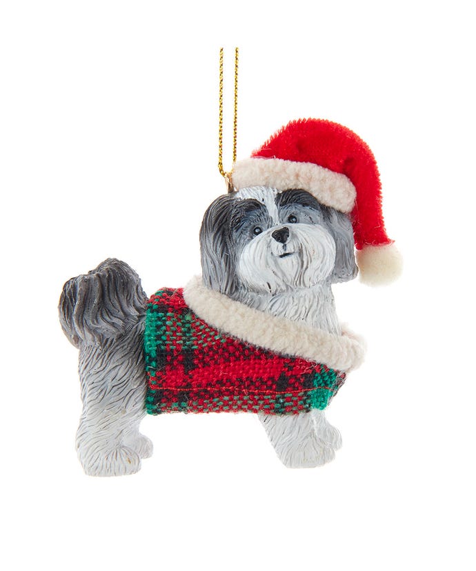 Grey Shih-Tzu With Plaid Coat and Santa Hat Ornament – The Country ...