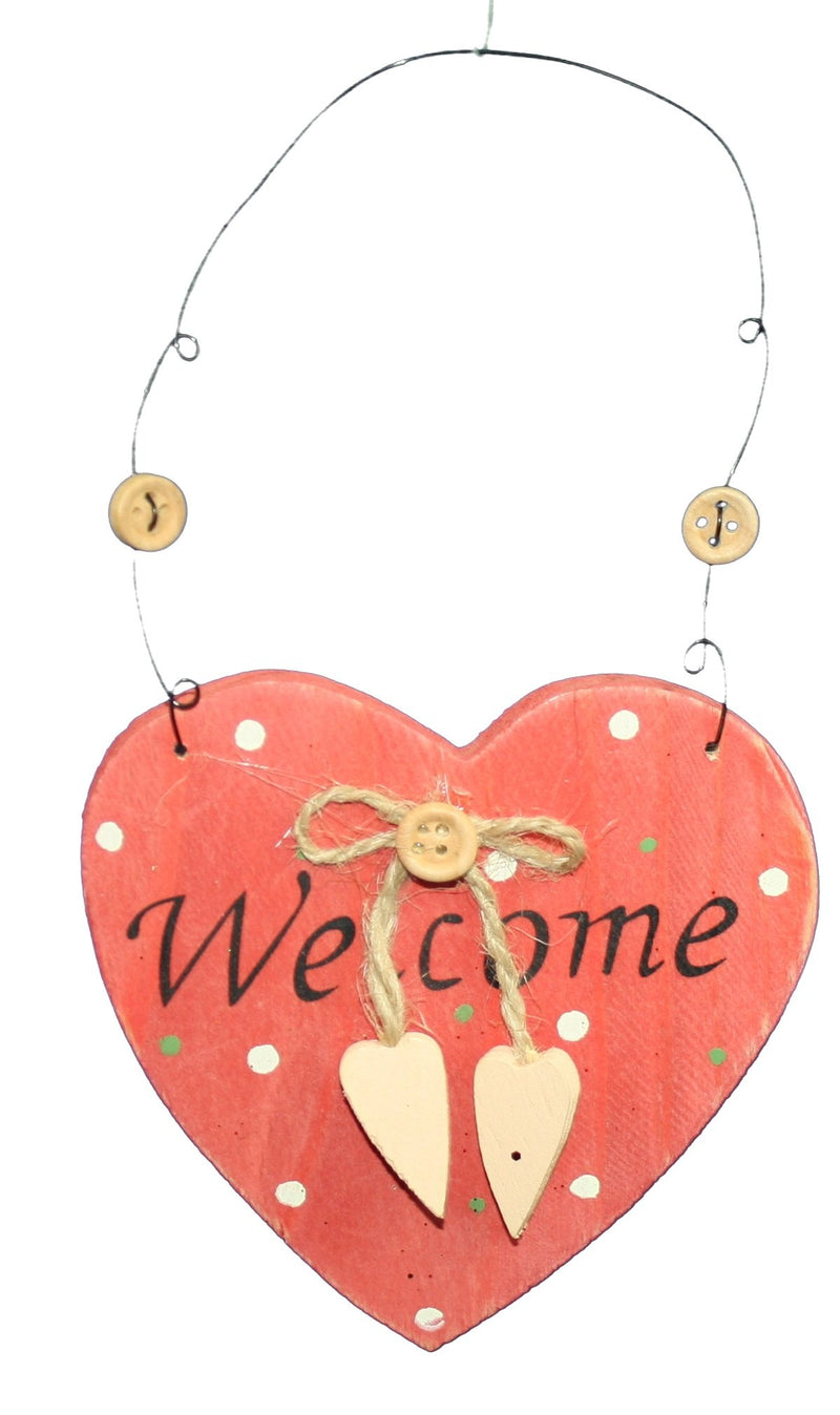 Wood Welcome Cone Heart Ornament - Red - The Country Christmas Loft