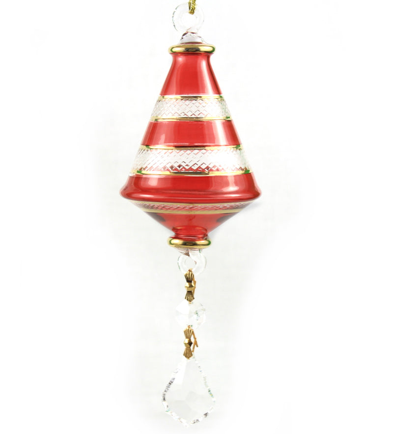 Small Glass cone with Asfour Crystals and Gold Bands - Deep Red