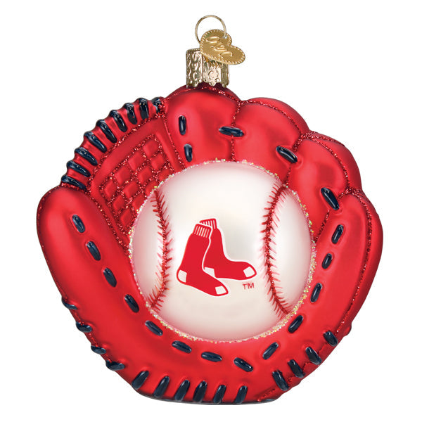 Boston Red Sox Baseball Mitt Glass Ornament