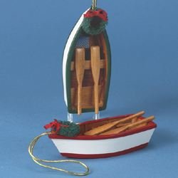 Wooden Row Boat Ornament - Green - The Country Christmas Loft