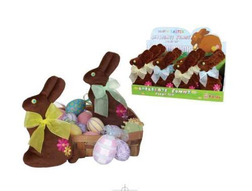 8.5 inch Chocolate Plush Bunnies - Green Bow