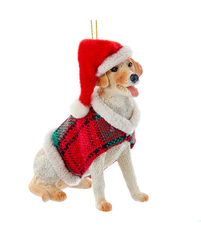 Yellow Labrador Retriever With Plaid Coat and Santa Hat Ornament – The ...