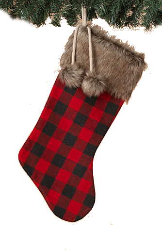 18 Inch Buffalo Plaid Stocking - Brown Trim - The Country Christmas Loft