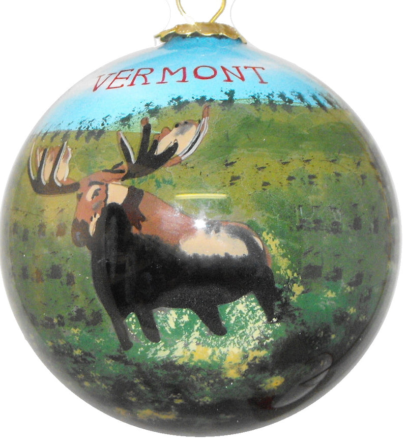 Hand Painted Glass Globe Ornament - A Vermont Moose - The Country Christmas Loft