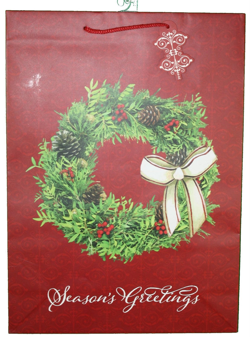 Paper Images Jumbo Gift Bag With Gift Tag - Season's Greeting Wreath - The Country Christmas Loft