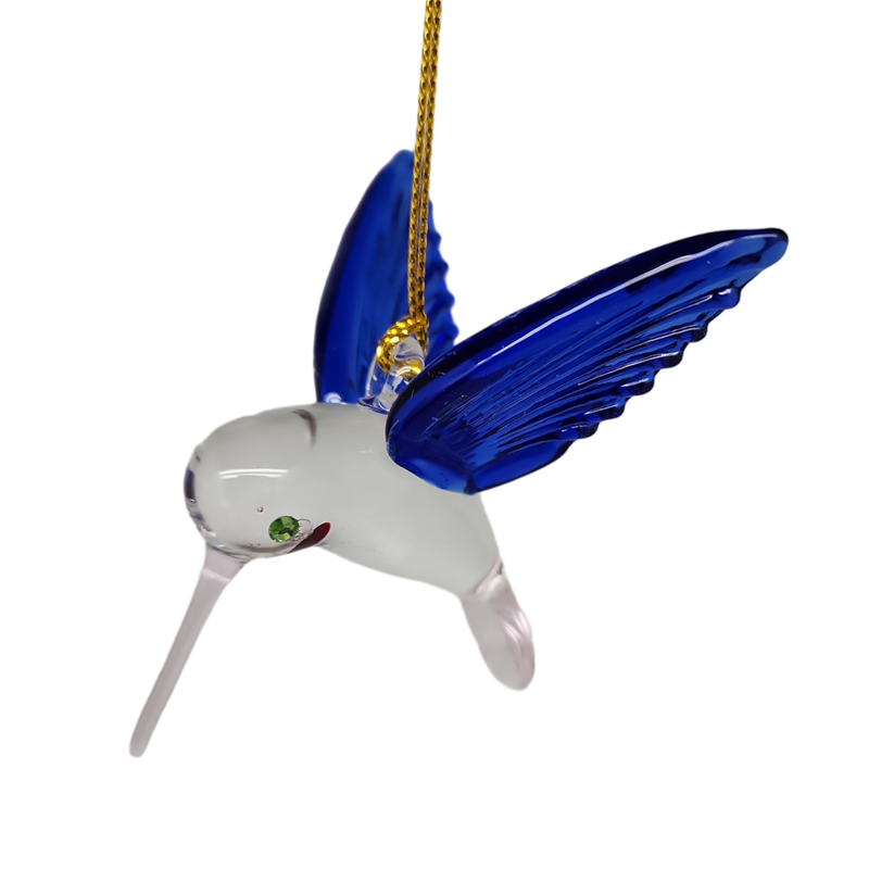 Egyptian Glass Hummingbird Ornament - Blue with Pink Beak