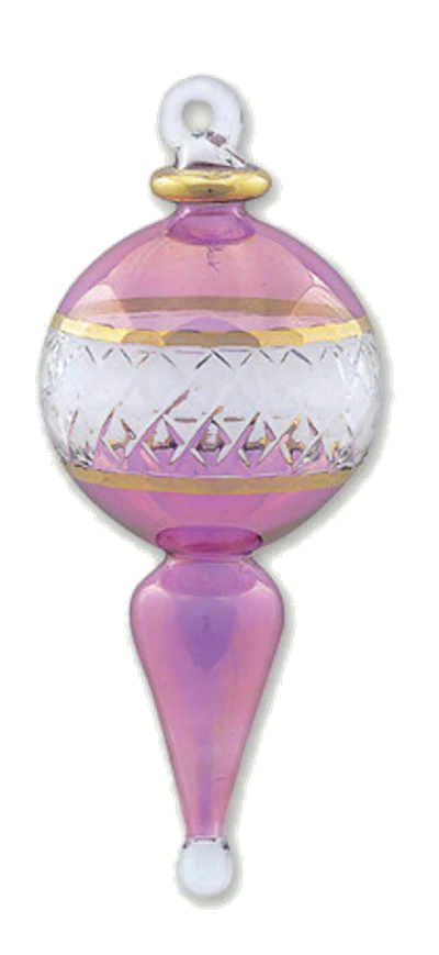 Lattice Glass Ornaments With Gold Accents - Pink Ball with Finial