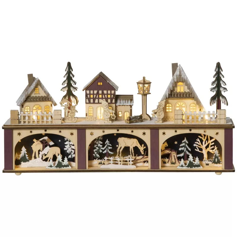 Lighted Wooden Village Scene - 17 Inch