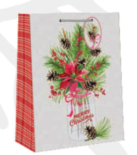 Country Christmas Gift Bag - Large - Poinsettia Jar - The Country Christmas Loft