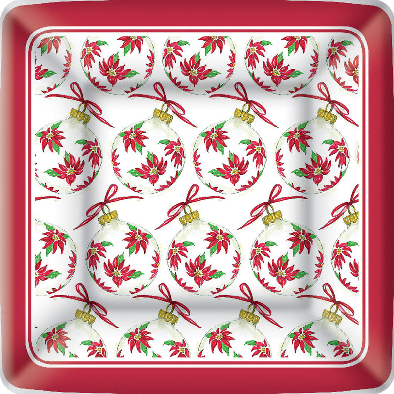 Poinsettia Ornaments - Square Desert/Salad Plate - The Country Christmas Loft