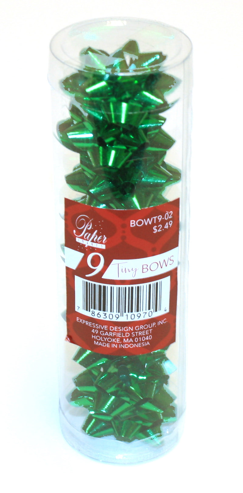 9 Tiny Metallic Bows In A Tube - Green Metallic - The Country Christmas Loft