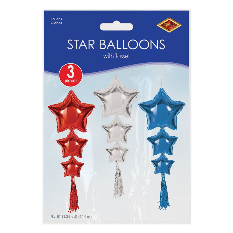 Patriotic Star Balloons With Tassels - Set of 3