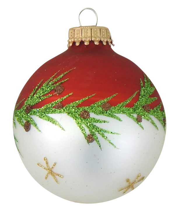 Krebs Glass Ball Ornament - Bi-Color Pine Garland - 4 Pack - The Country Christmas Loft