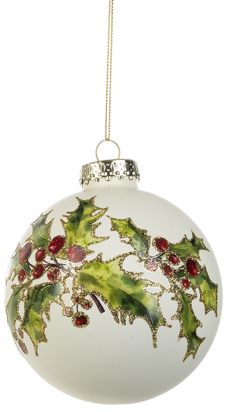 Glitter Ball Glass Ornament -  Holly - The Country Christmas Loft