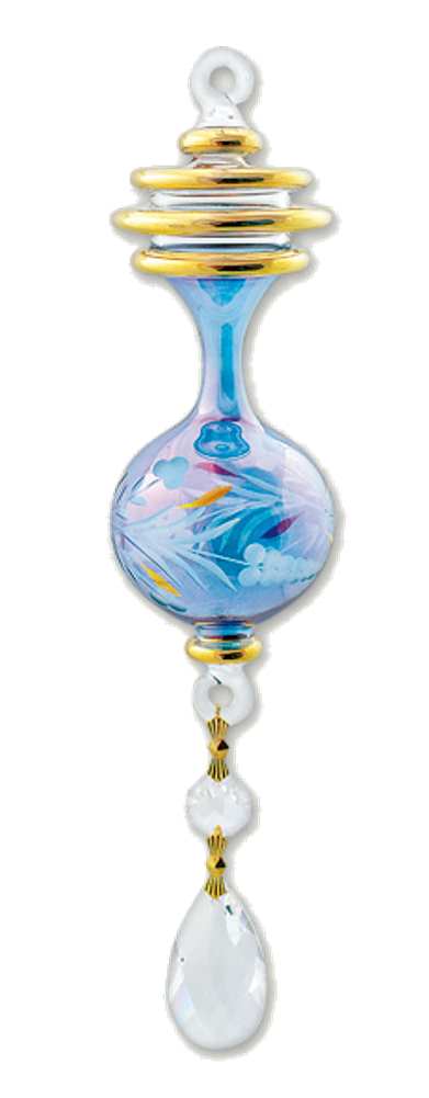 Egyptian Glass Dangle Ornament with 4 Gold Rings - Blue