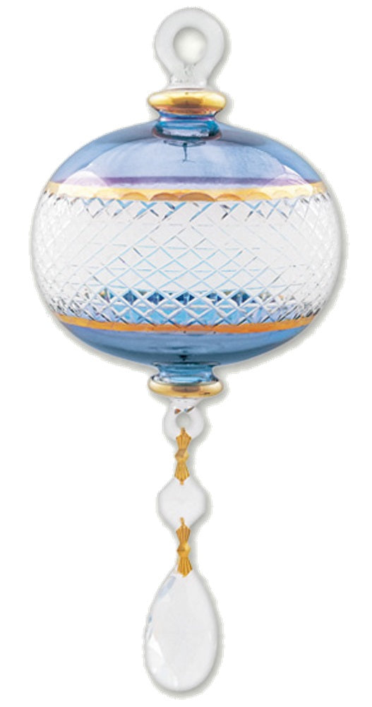 Full Size Etched Sphere with Dangles Ornament - Blue