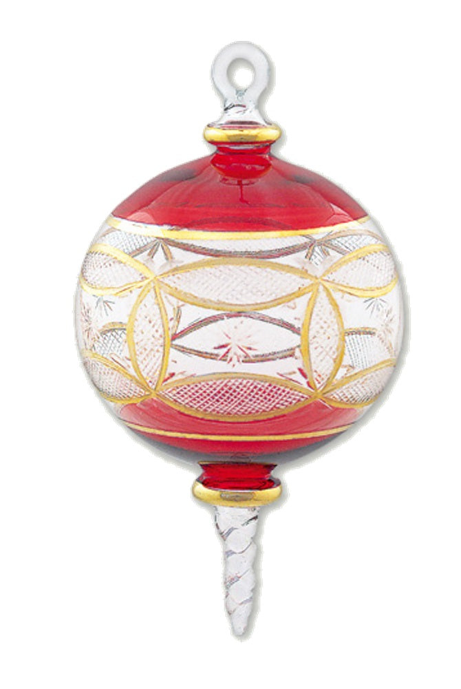 Full Size Gold Etched Ball with Spire - Christmas Red