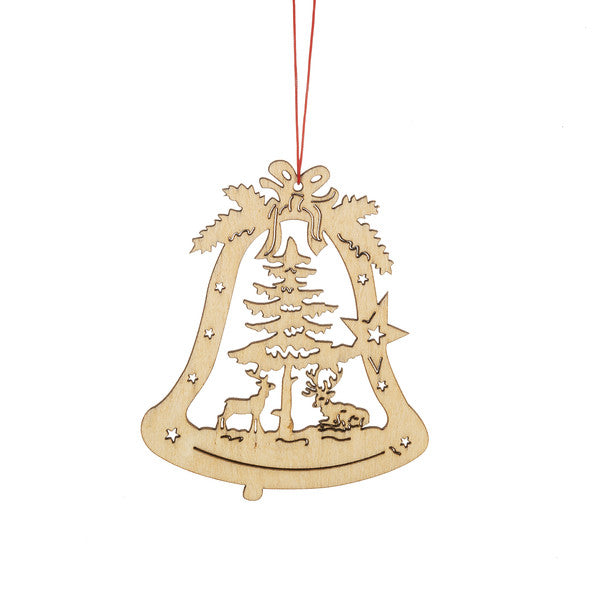 Wooden Holiday Icon Ornament - Bell - Reindeer in the Forest - The Country Christmas Loft