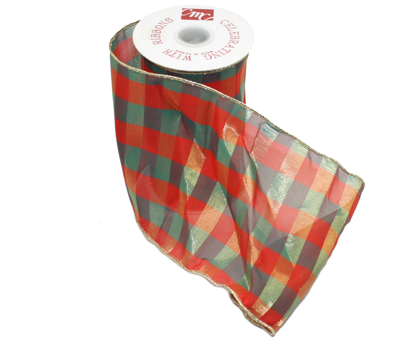 Bold Plaid Sheer - 6 Inch Wide Wire Ribbon - By The Yard - The Country Christmas Loft