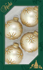 Oyster Velvet 2 5/8" Balls with Elegant Starbursts - 4 Pack - The Country Christmas Loft