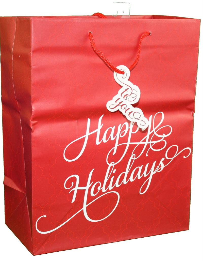 Traditional Lettering Gift Bag - Happy Holidays Red Large