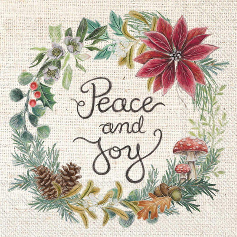 Peace And Joy Linen - Cocktail Napkin - The Country Christmas Loft