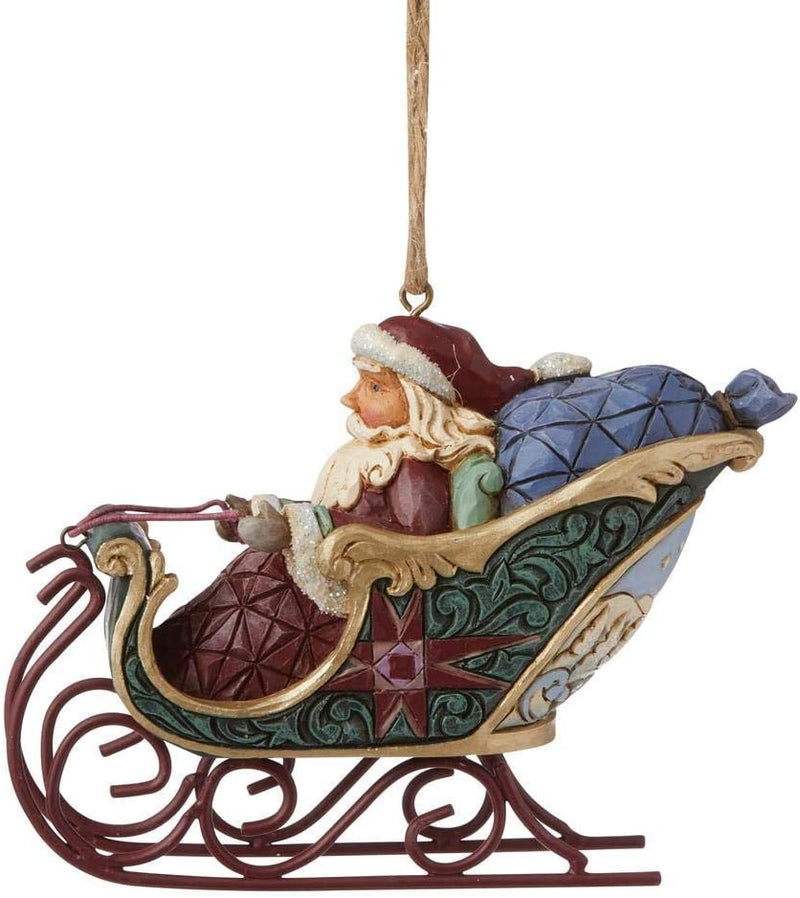 Santa In Sleigh World Ornament - The Country Christmas Loft