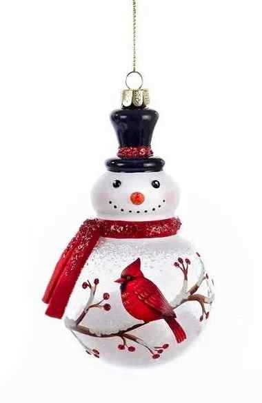 Glass Snowman With Cardinal Ornaments - The Country Christmas Loft